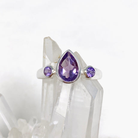 Amethyst Faceted Gemstone Teardrop Ring with Accent Stones R3668 - Nature's Magick