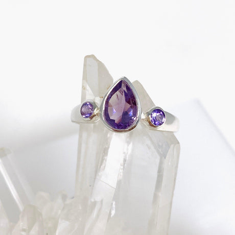 Amethyst Faceted Gemstone Teardrop Ring with Accent Stones R3668 - Nature's Magick