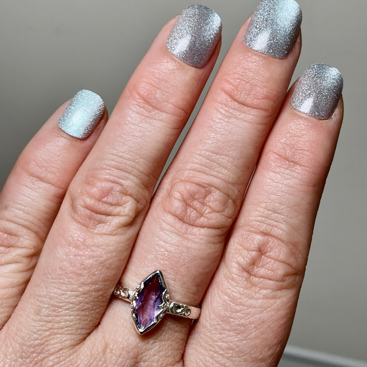 Amethyst Faceted Marquise Ring in a Decorative Setting R3726