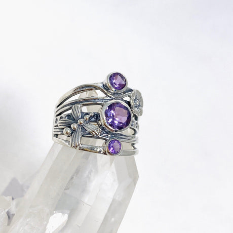 Amethyst Faceted Multi-stone Ring with Floral accents R3890 - Nature's Magick