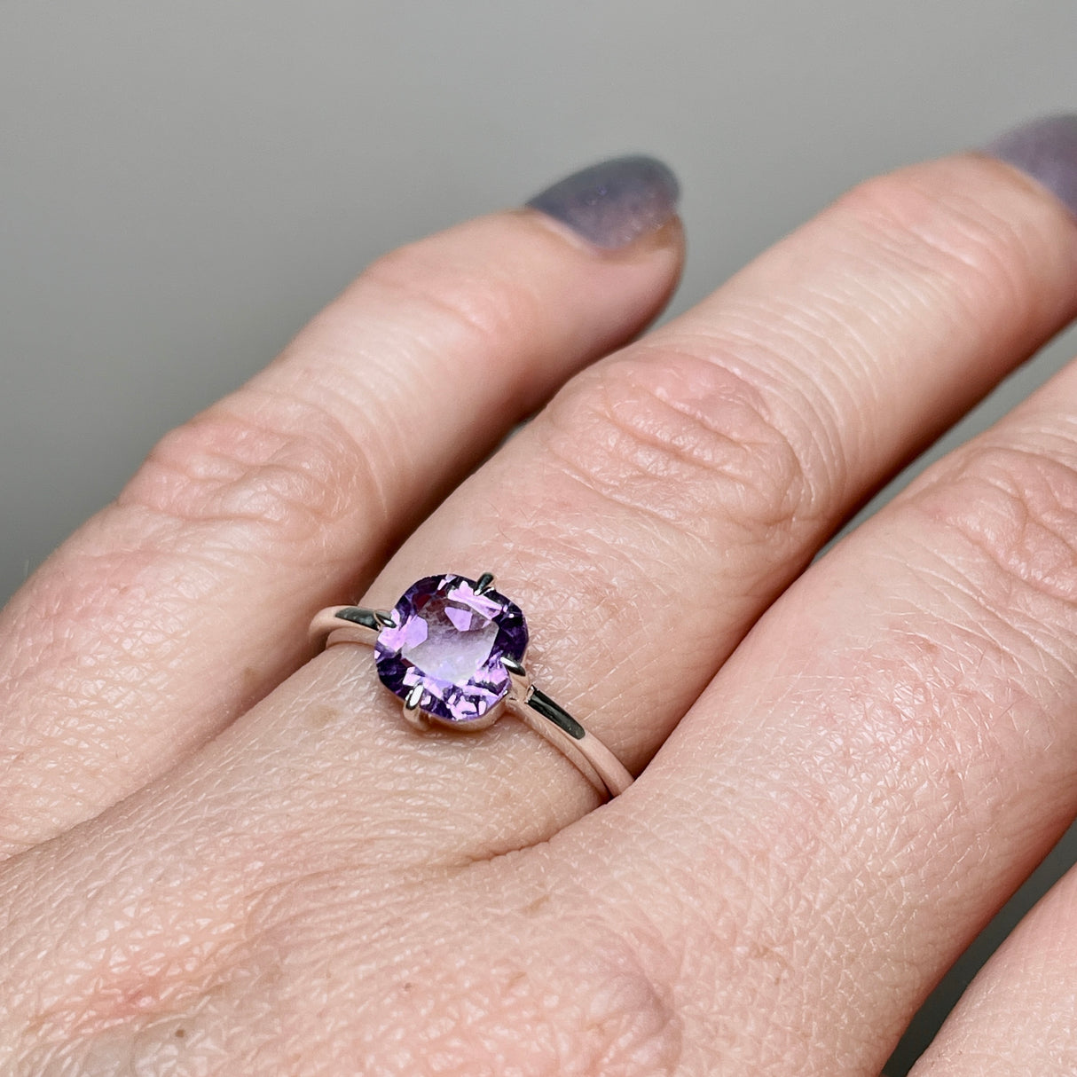 Amethyst Faceted Square Solitare Ring R4806