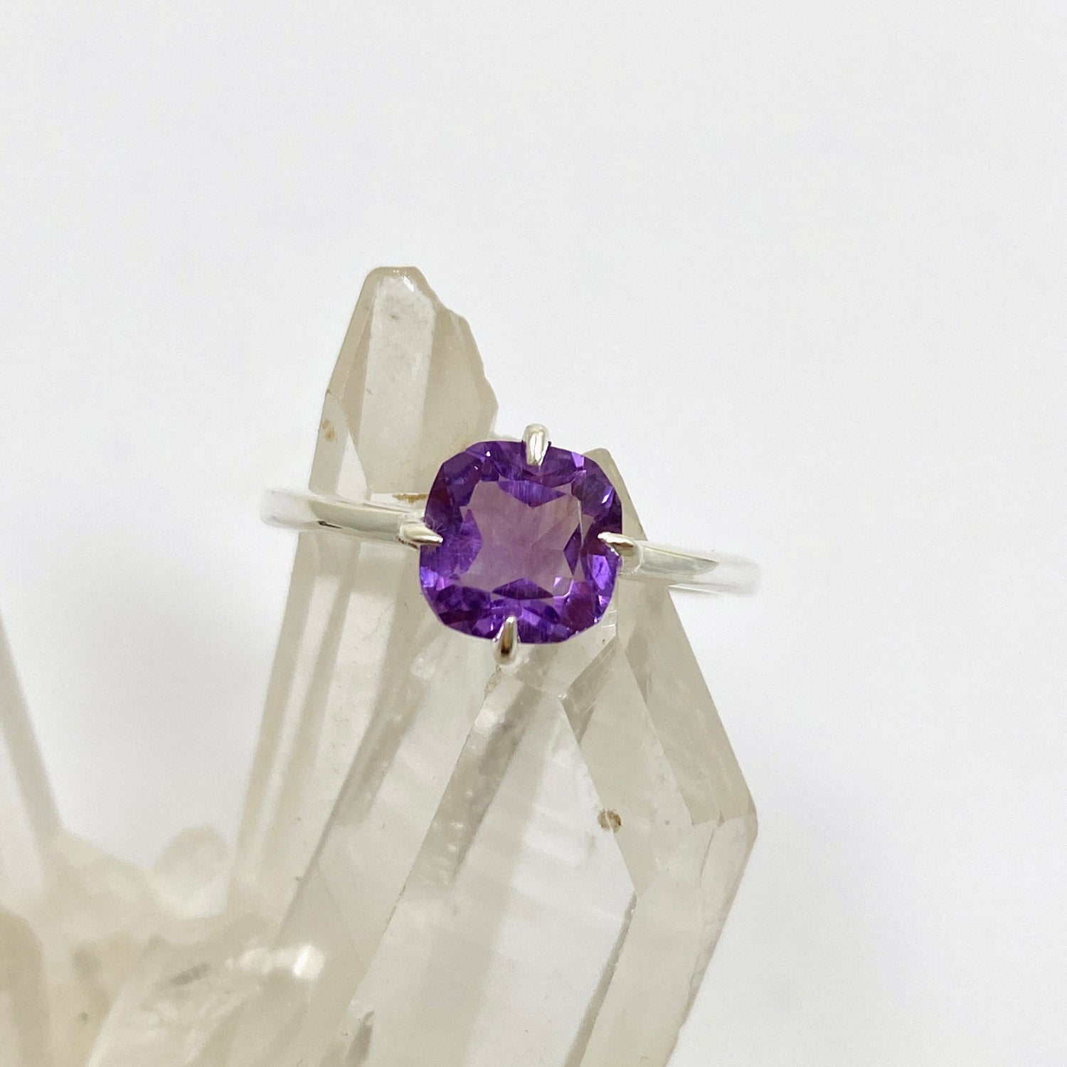 Amethyst Faceted Square Solitare Ring R4806