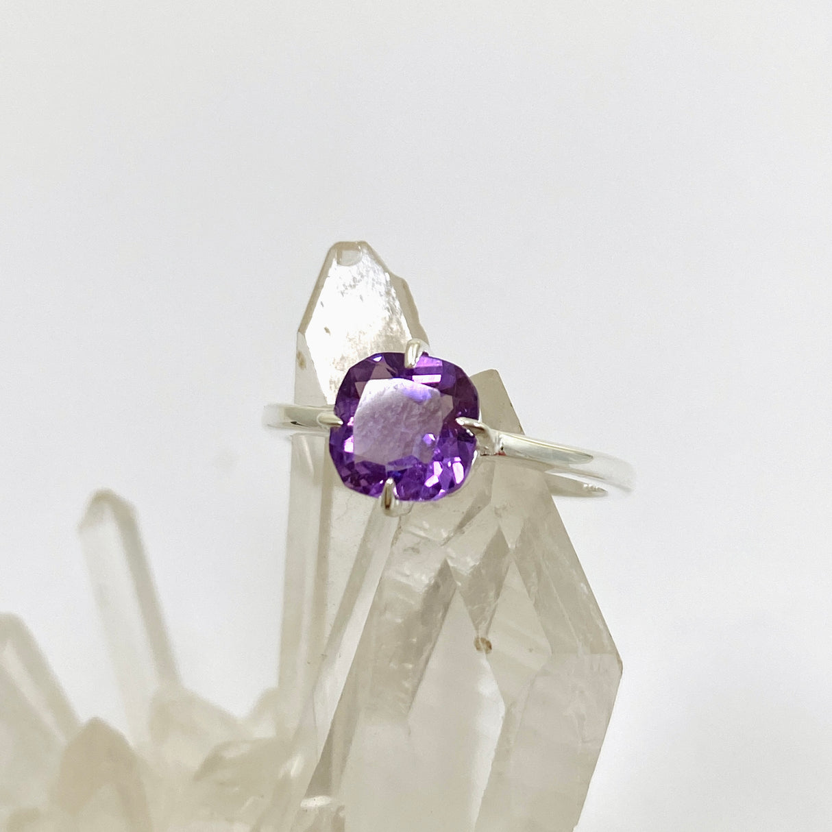 Amethyst Faceted Square Solitare Ring R4806