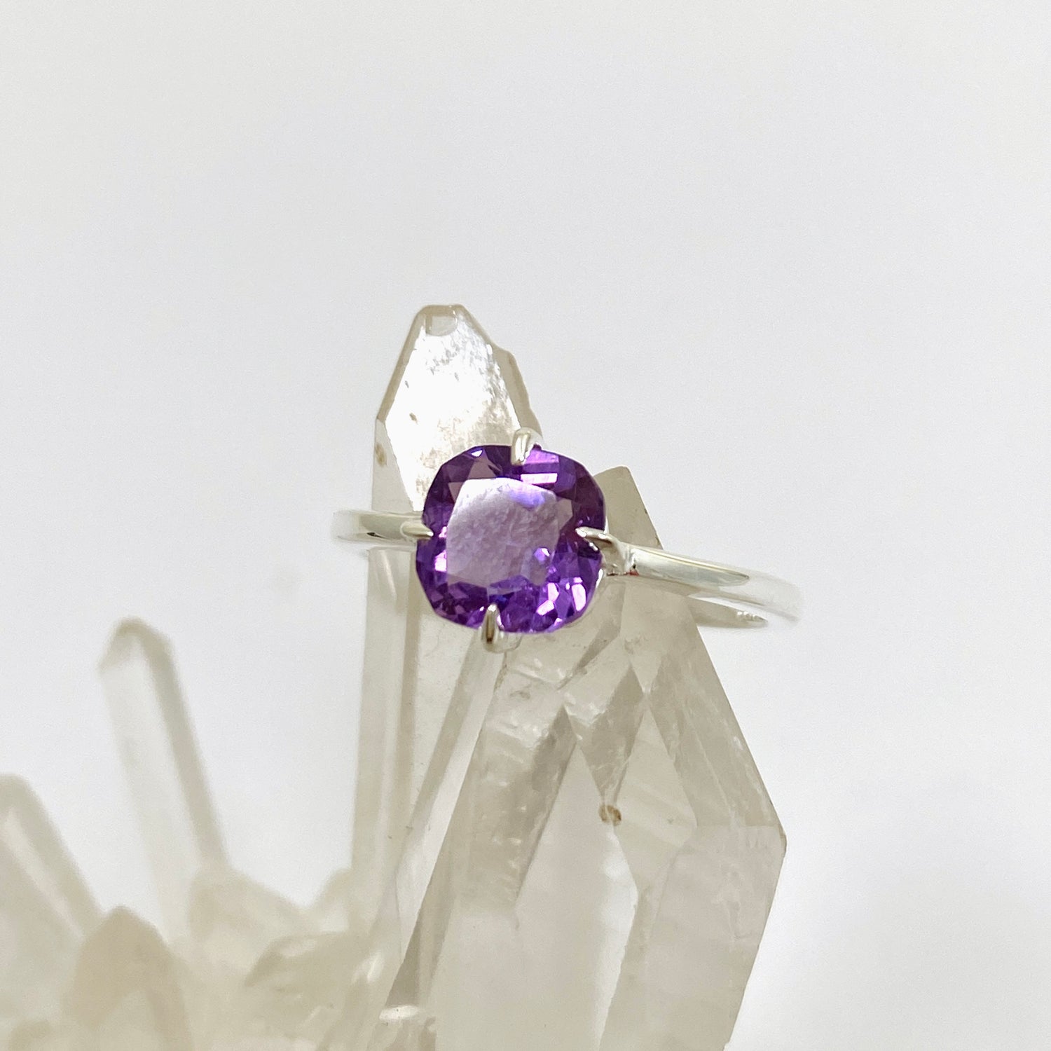 Amethyst Faceted Square Solitare Ring R4806