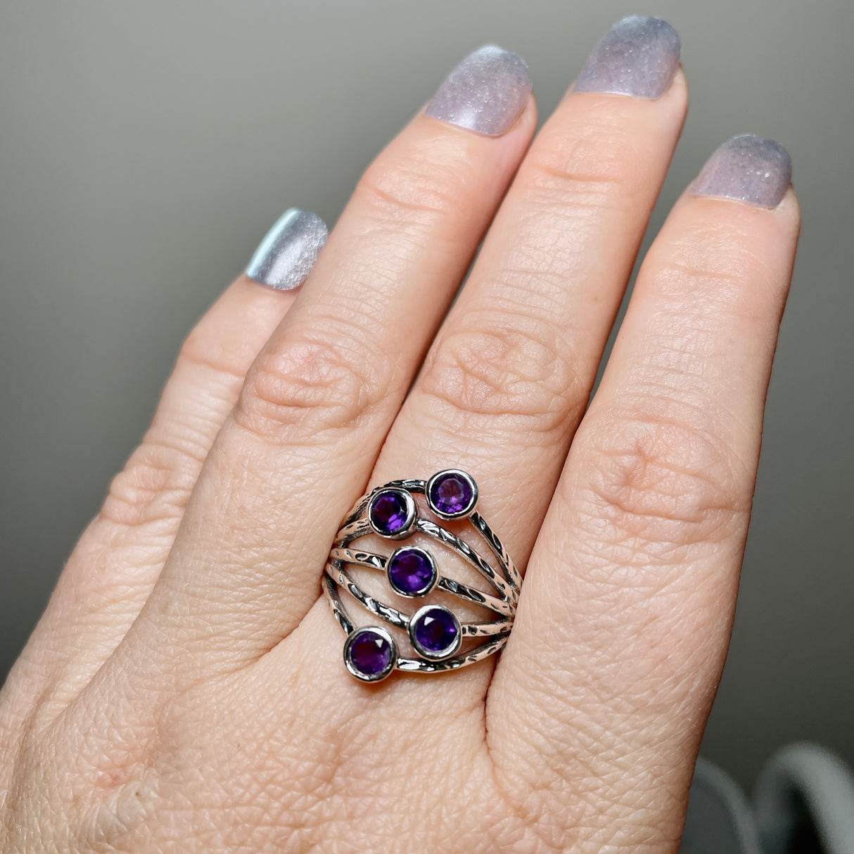 Amethyst Multi-stone Faceted Gemstone Ring R3875