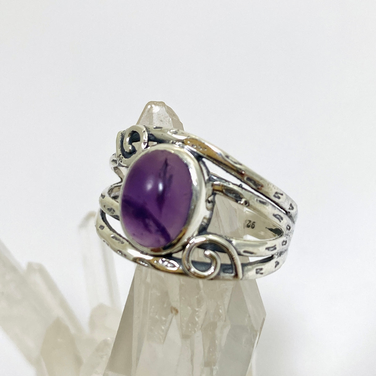 Amethyst Oval Cabochon Ring in a Decorative Setting R4025