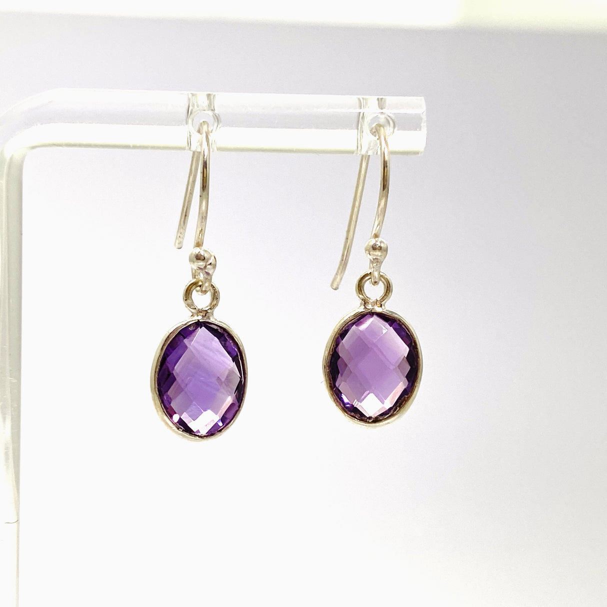 Amethyst Oval Checkerboard Faceted Earrings PEG298