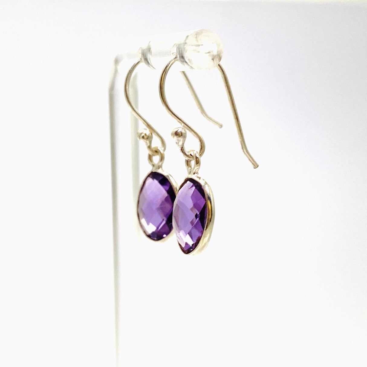 Amethyst Oval Checkerboard Faceted Earrings PEG298