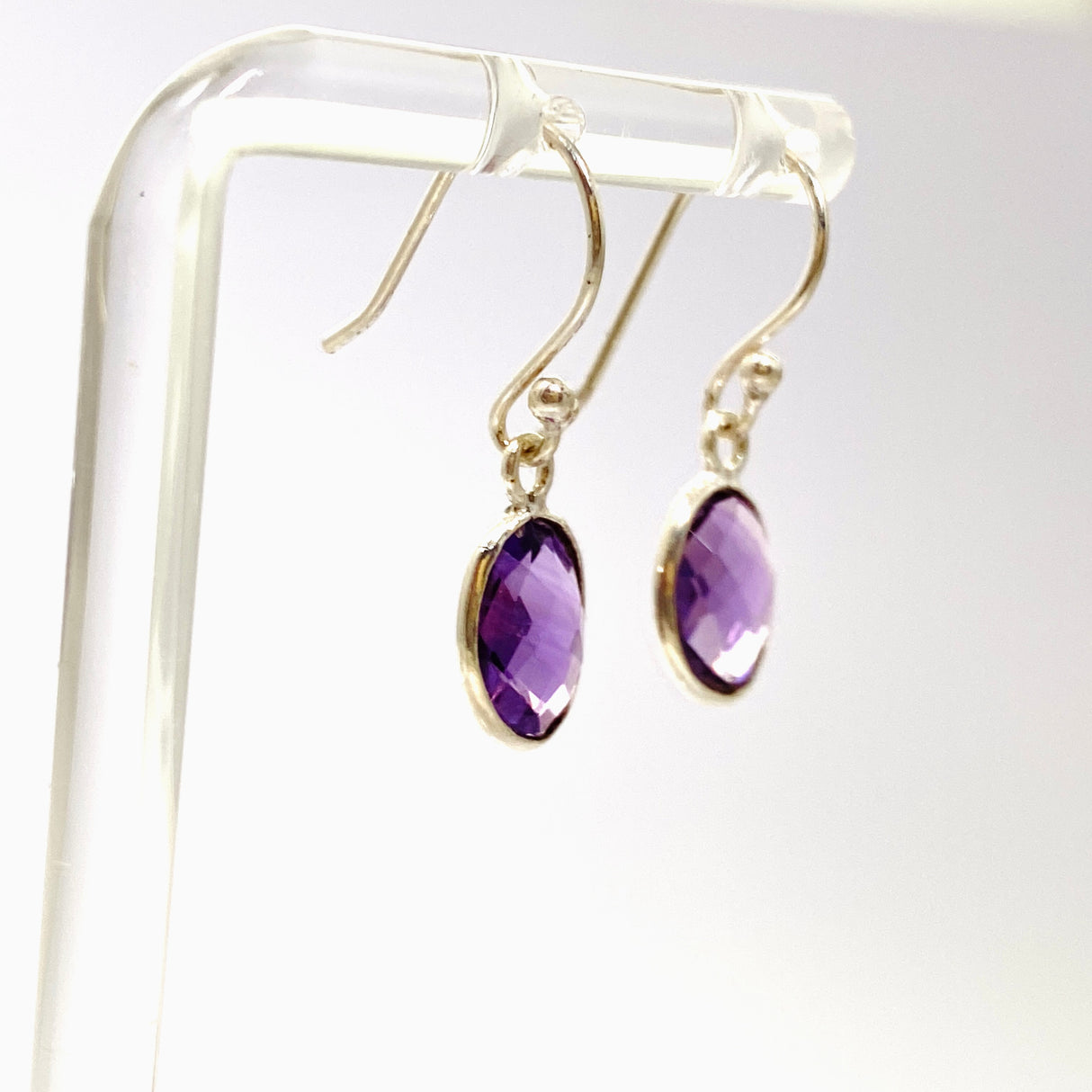 Amethyst Oval Checkerboard Faceted Earrings PEG298