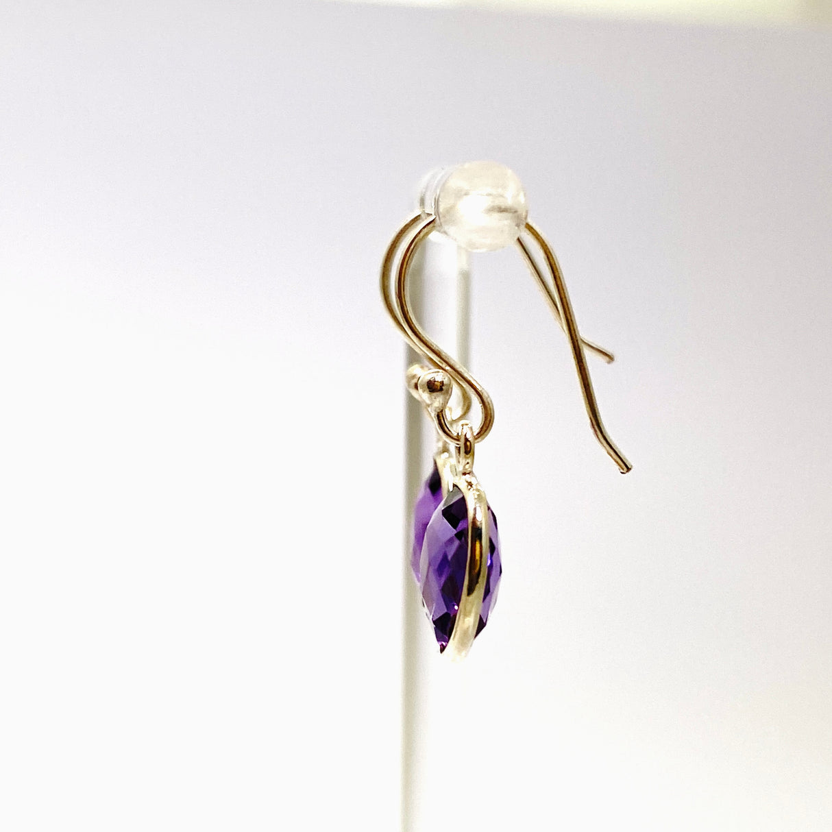 Amethyst Oval Checkerboard Faceted Earrings PEG298