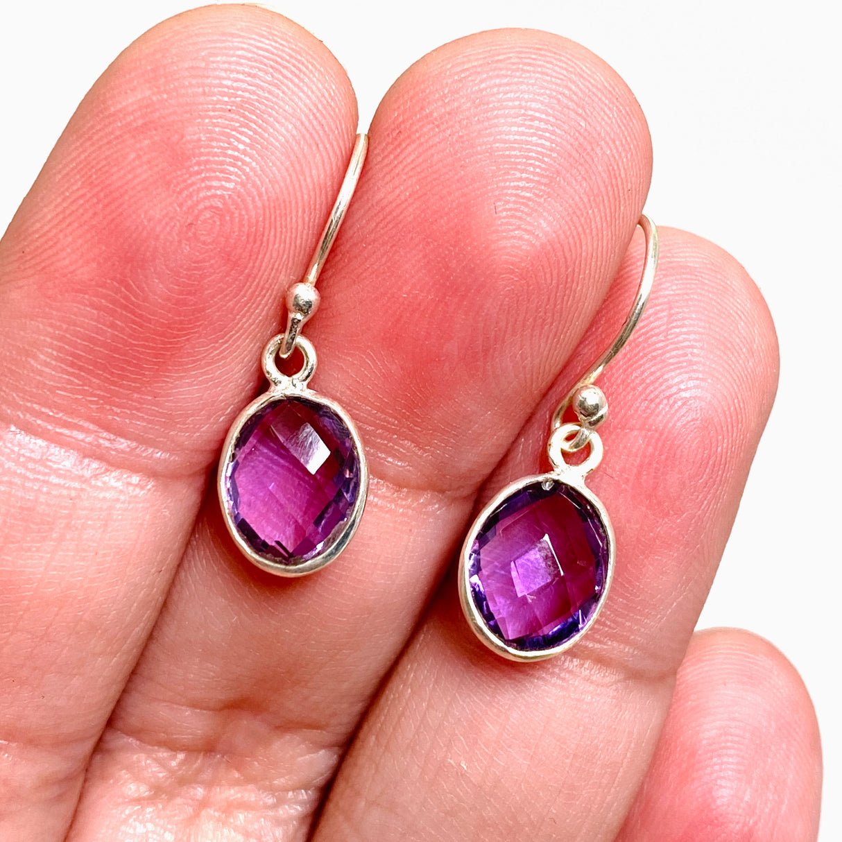 Amethyst Oval Checkerboard Faceted Earrings PEG298