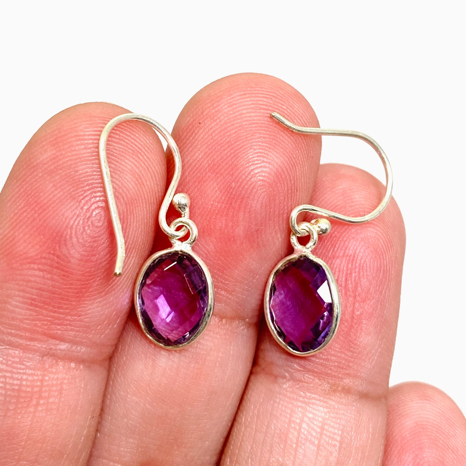 Amethyst Oval Checkerboard Faceted Earrings PEG298