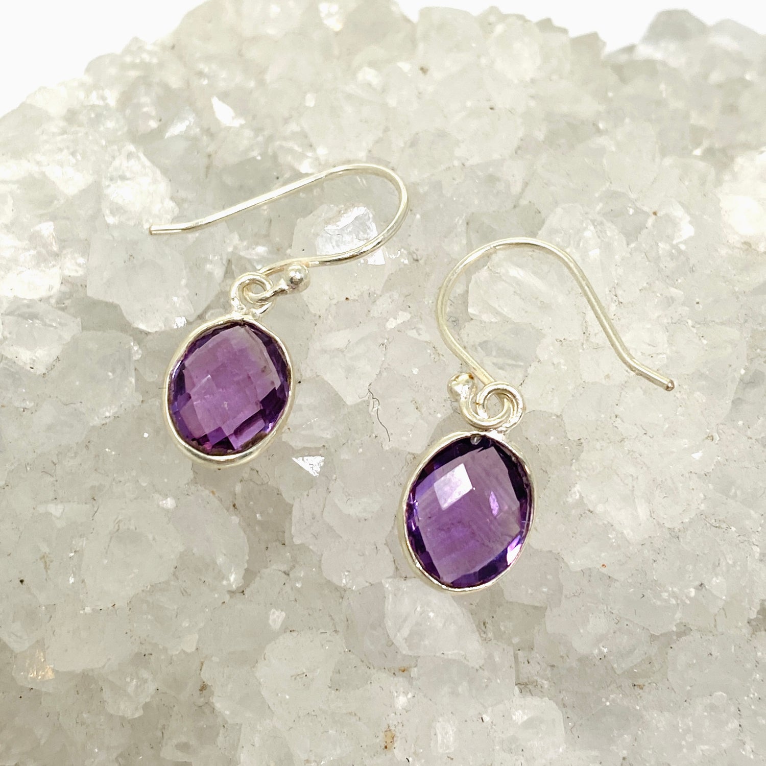 Amethyst Oval Checkerboard Faceted Earrings PEG298