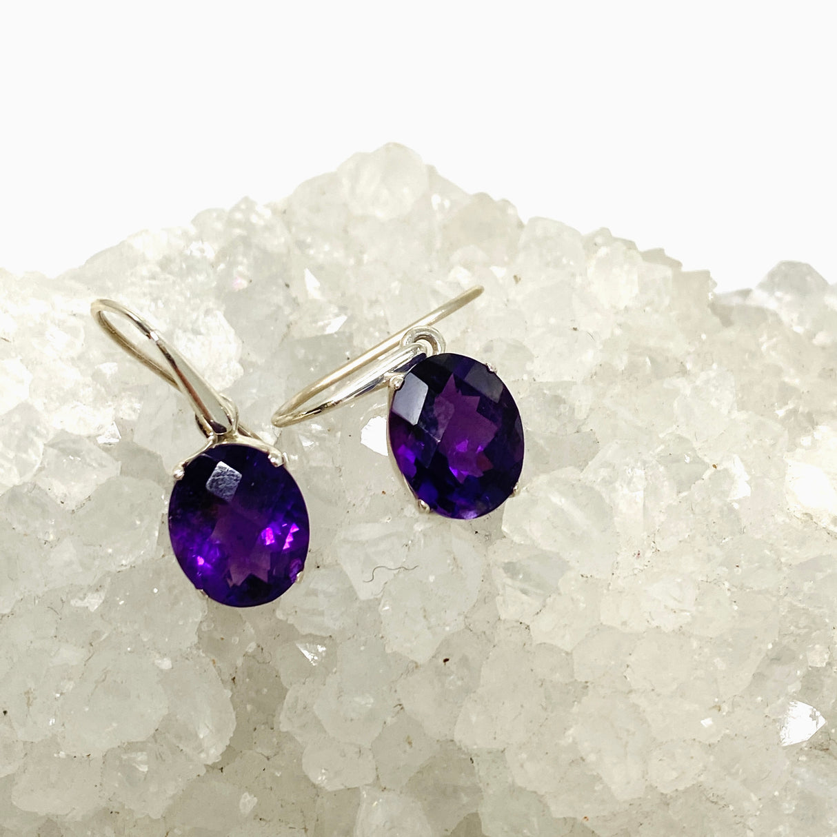 Amethyst Oval Faceted Earrings PEG297