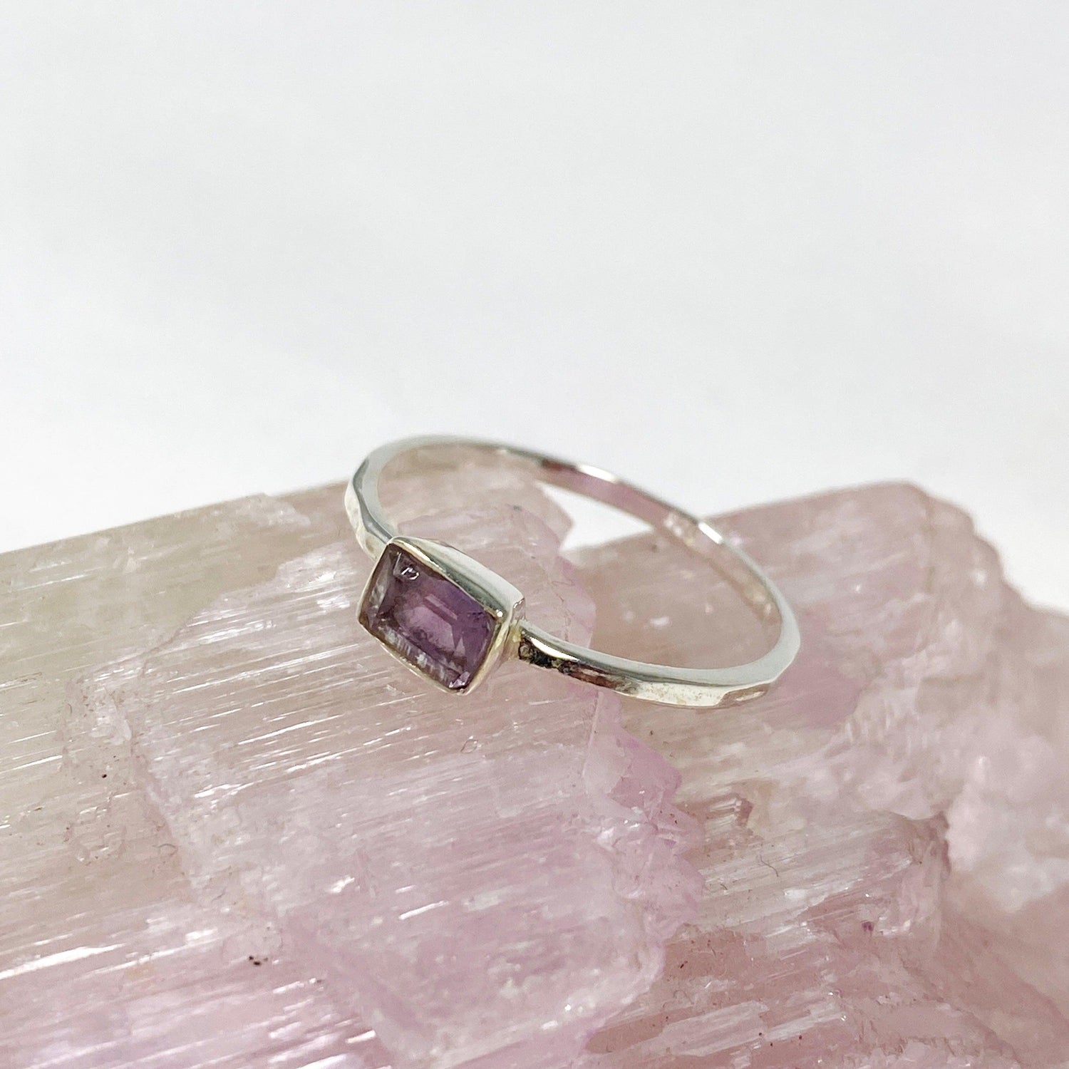 Amethyst Rectangular Faceted Fine Band Ring R3793-AM - Nature's Magick