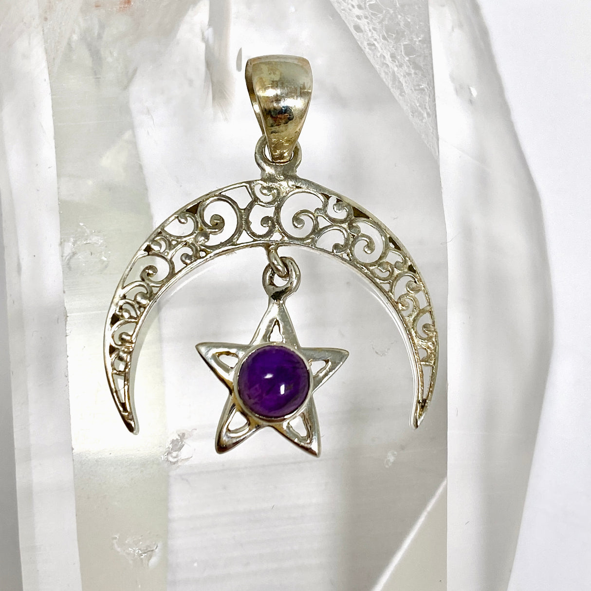 Amethyst Round Cabochon Moon and Star Pendant PC330-AME