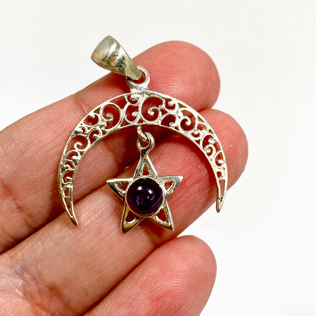 Amethyst Round Cabochon Moon and Star Pendant PC330-AME