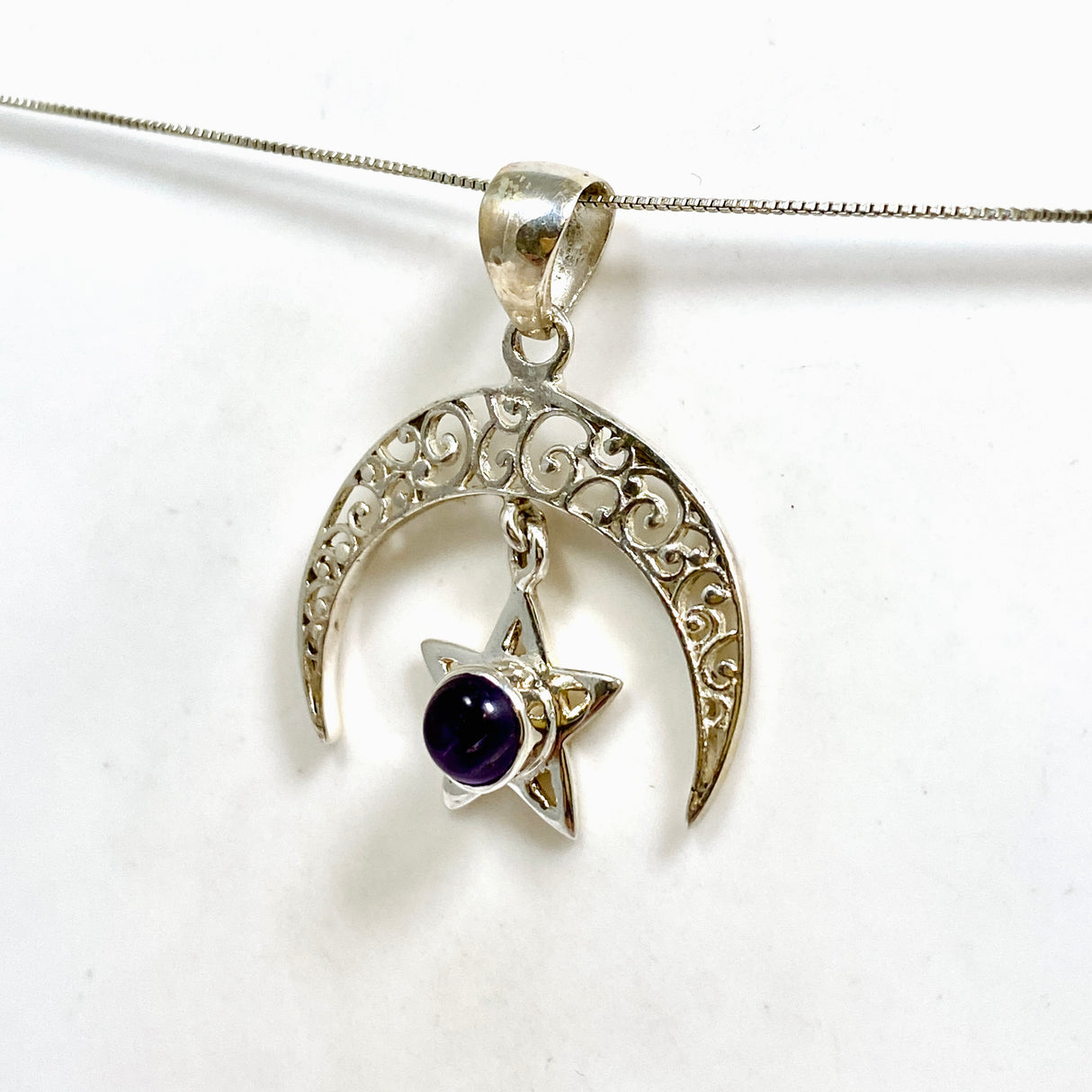 Amethyst Round Cabochon Moon and Star Pendant PC330-AME