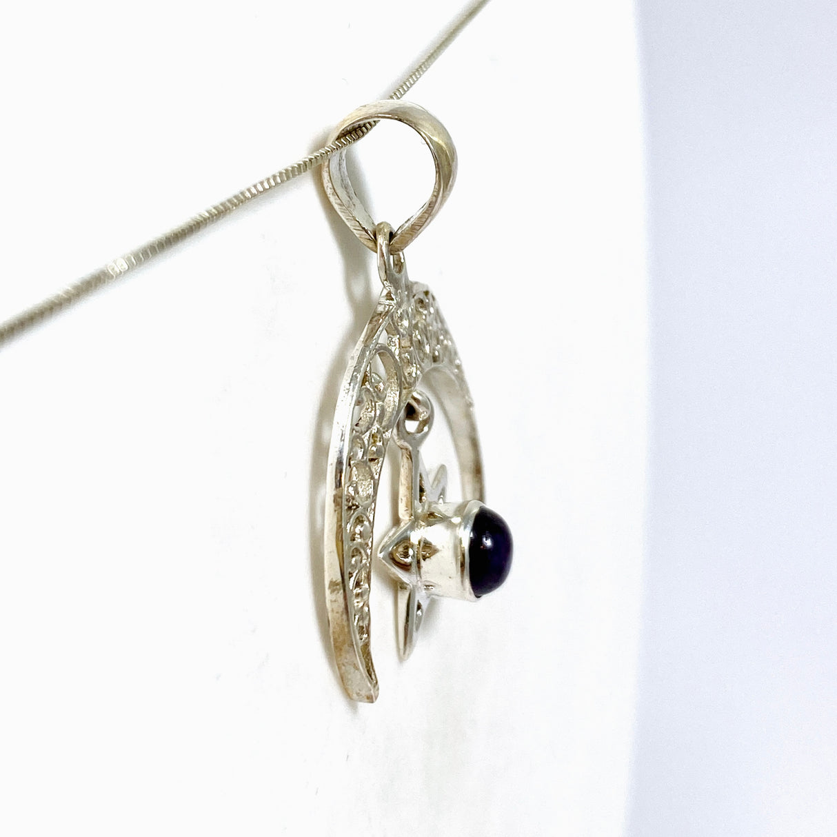 Amethyst Round Cabochon Moon and Star Pendant PC330-AME