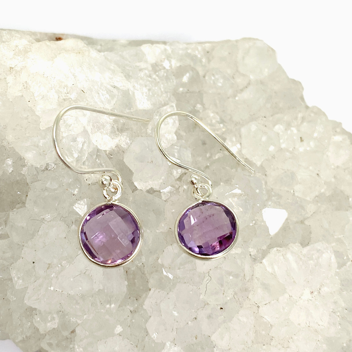 Amethyst Round Checkerboard Faceted Earrings PEG299