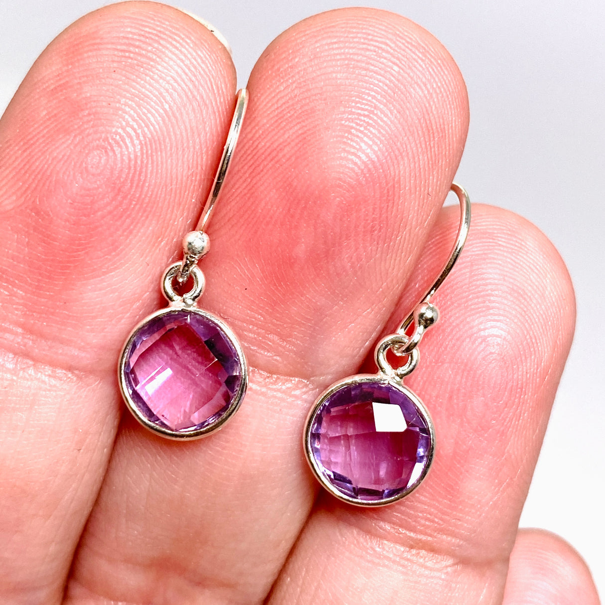 Amethyst Round Checkerboard Faceted Earrings PEG299