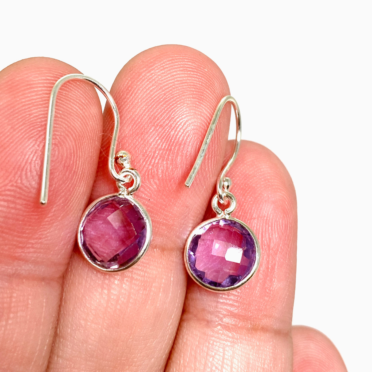 Amethyst Round Checkerboard Faceted Earrings PEG299