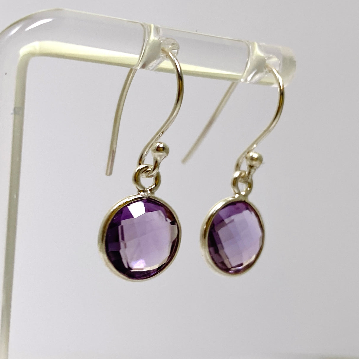 Amethyst Round Checkerboard Faceted Earrings PEG299