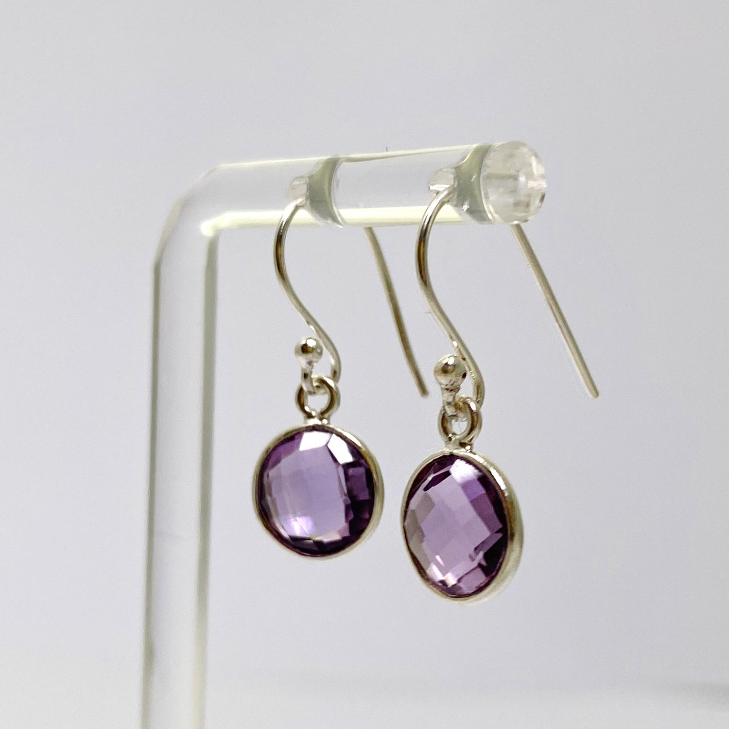Amethyst Round Checkerboard Faceted Earrings PEG299