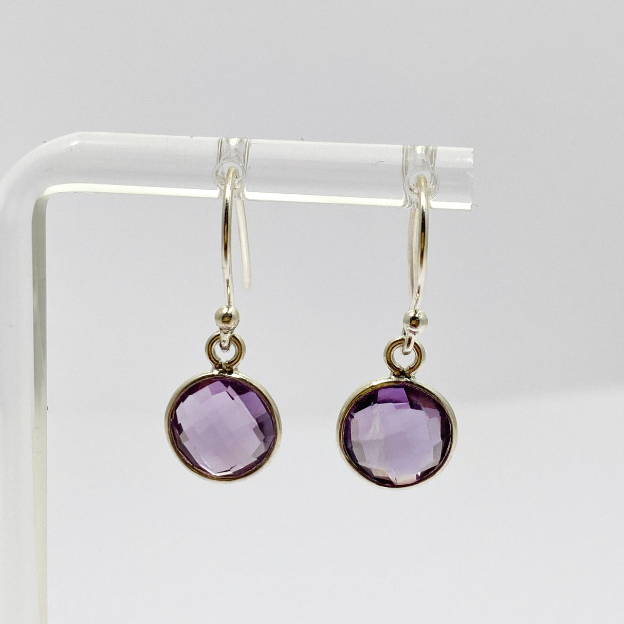 Amethyst Round Checkerboard Faceted Earrings PEG299