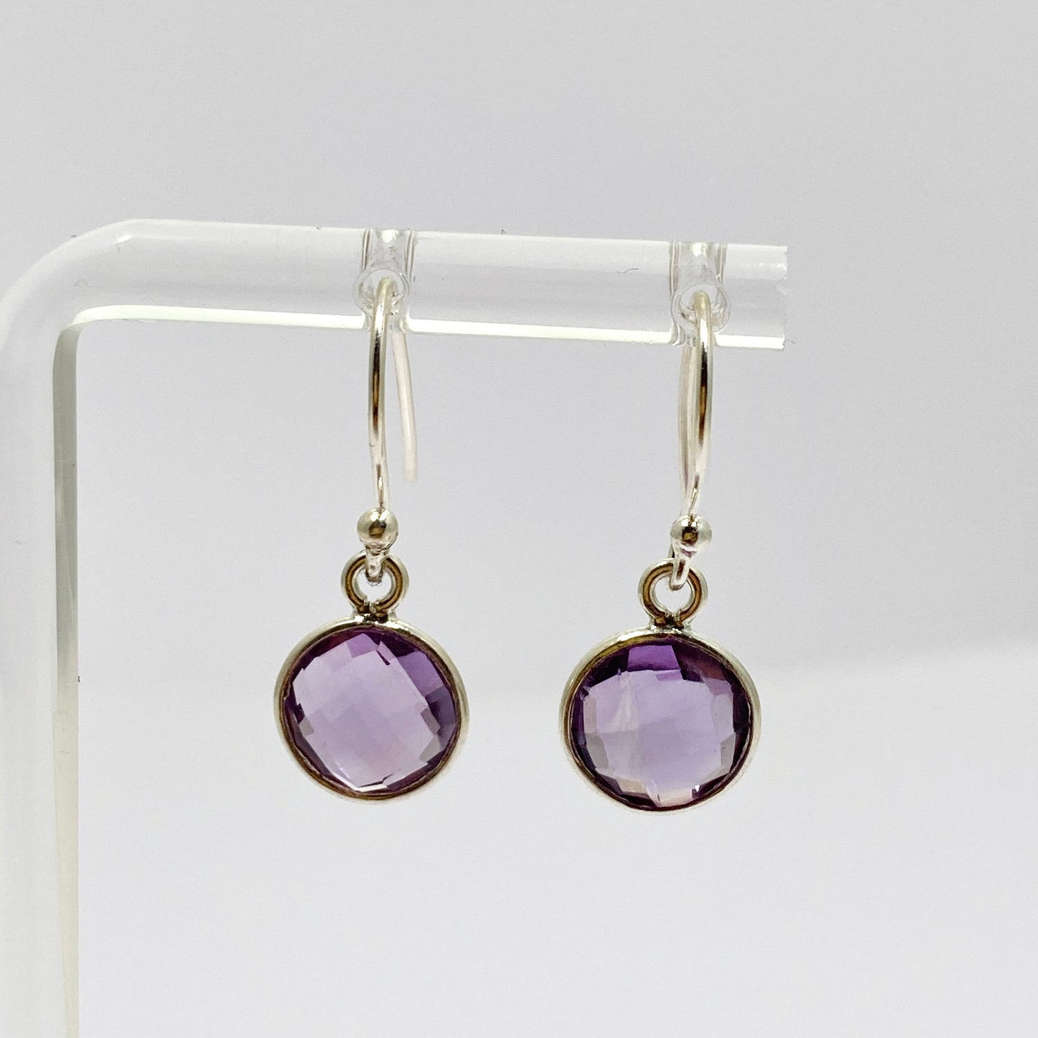 Amethyst Round Checkerboard Faceted Earrings PEG299