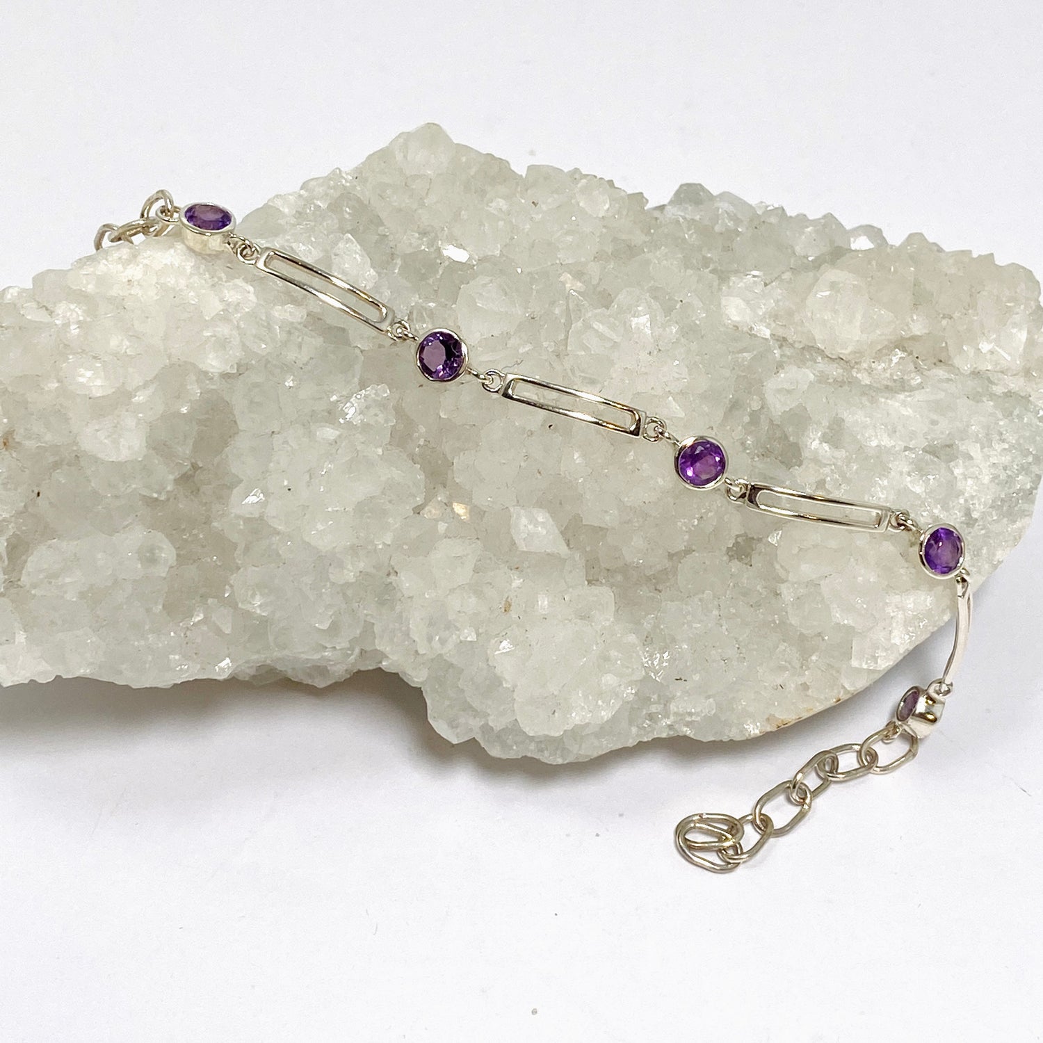 Amethyst round faceted gemstones with silver split spacer design PBGJ039