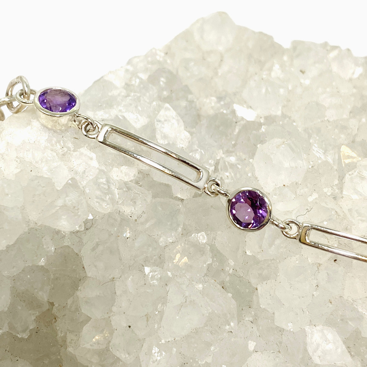 Amethyst round faceted gemstones with silver split spacer design PBGJ039