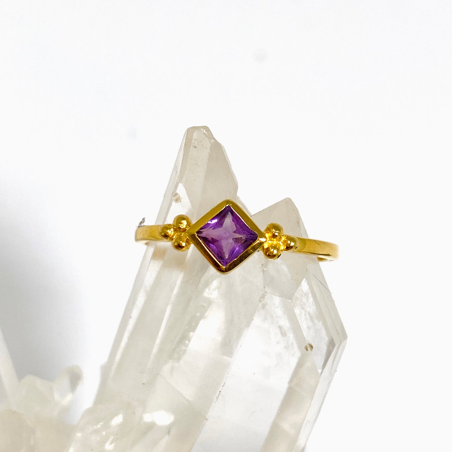 Amethyst Square Faceted 2.5 micron Gold Plated Decorative Ring Size 7.5 PRGJ997