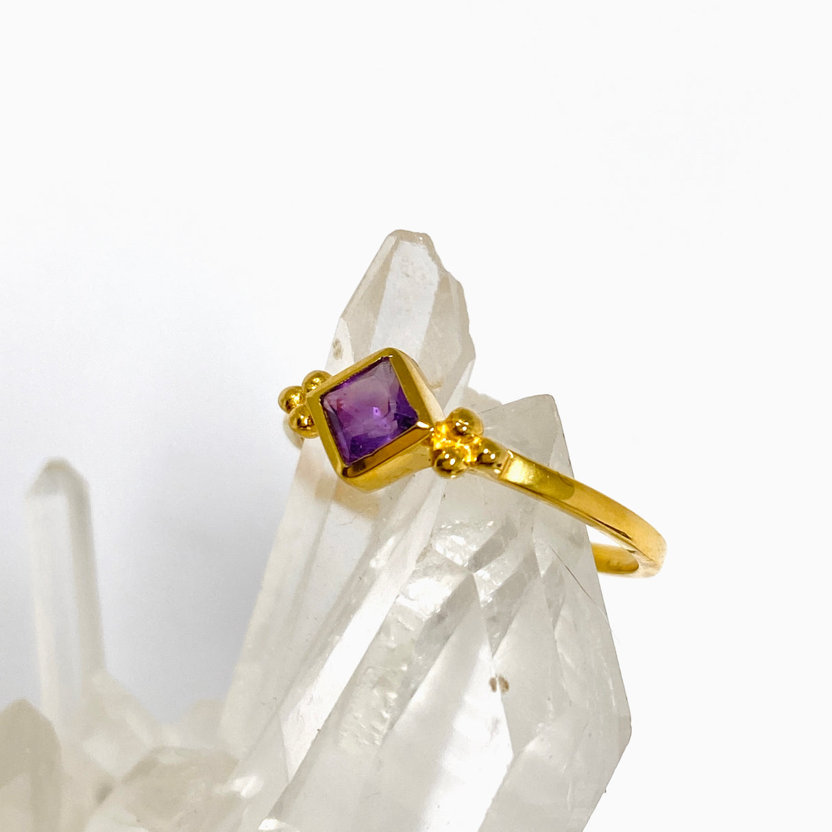 Amethyst Square Faceted 2.5 micron Gold Plated Decorative Ring Size 7.5 PRGJ997