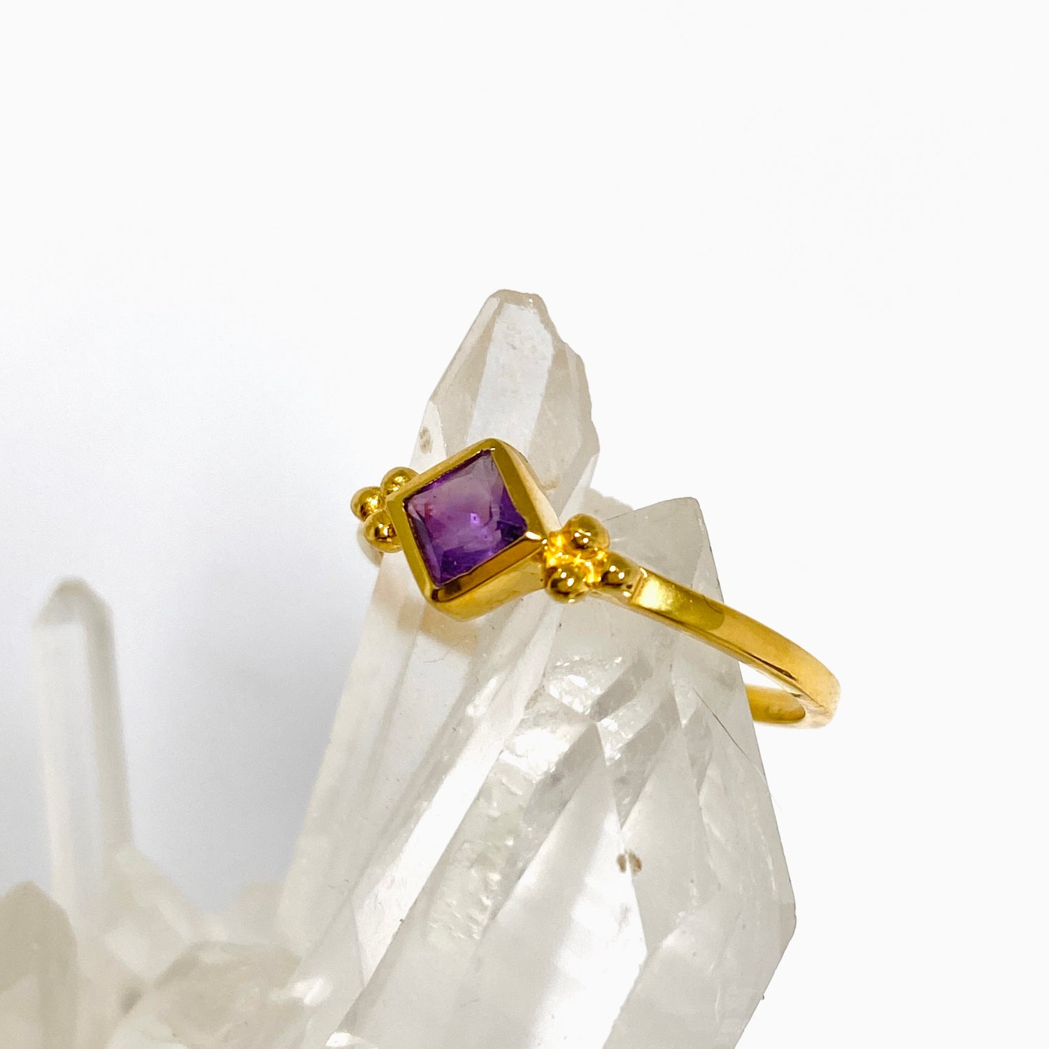 Amethyst Square Faceted 2.5 micron Gold Plated Decorative Ring Size 7.5 PRGJ997