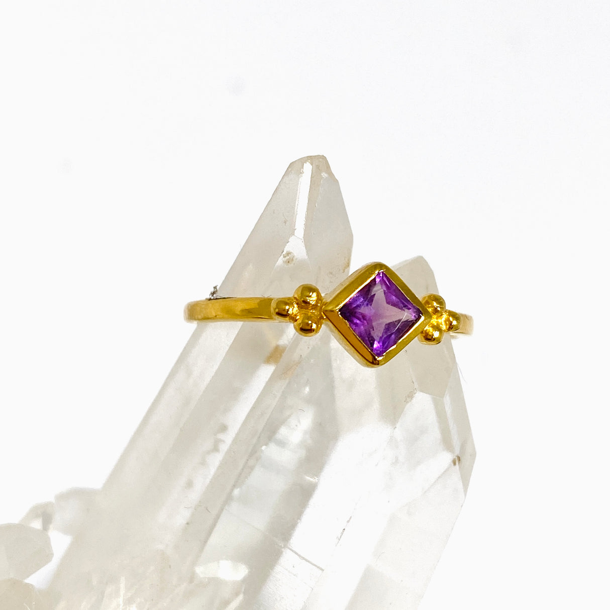 Amethyst Square Faceted 2.5 micron Gold Plated Decorative Ring Size 7.5 PRGJ997