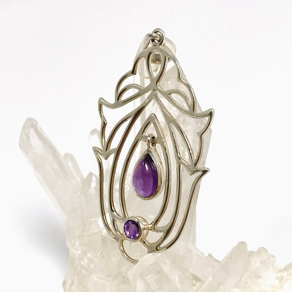 Amethyst Teardrop Cabochon Pendant in a Decorative Setting PPGJ1289