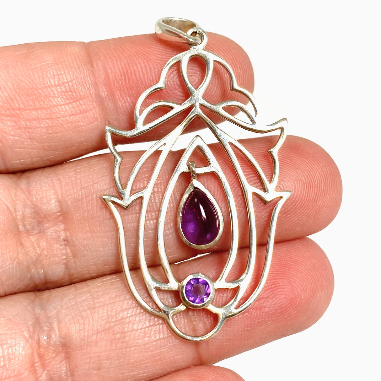 Amethyst Teardrop Cabochon Pendant in a Decorative Setting PPGJ1289