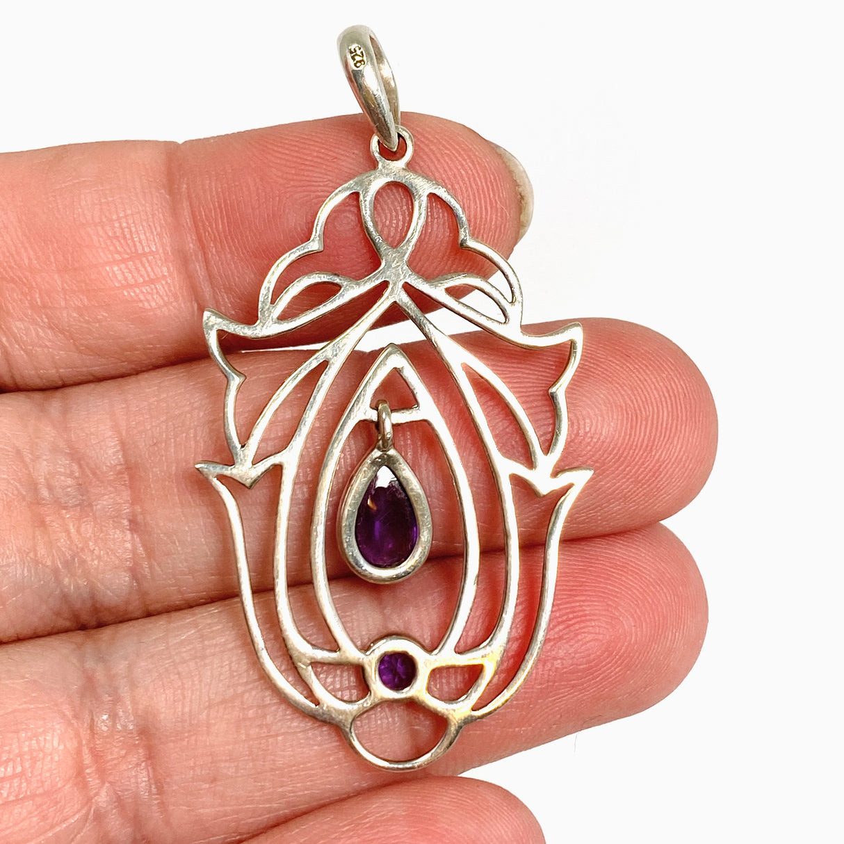 Amethyst Teardrop Cabochon Pendant in a Decorative Setting PPGJ1289