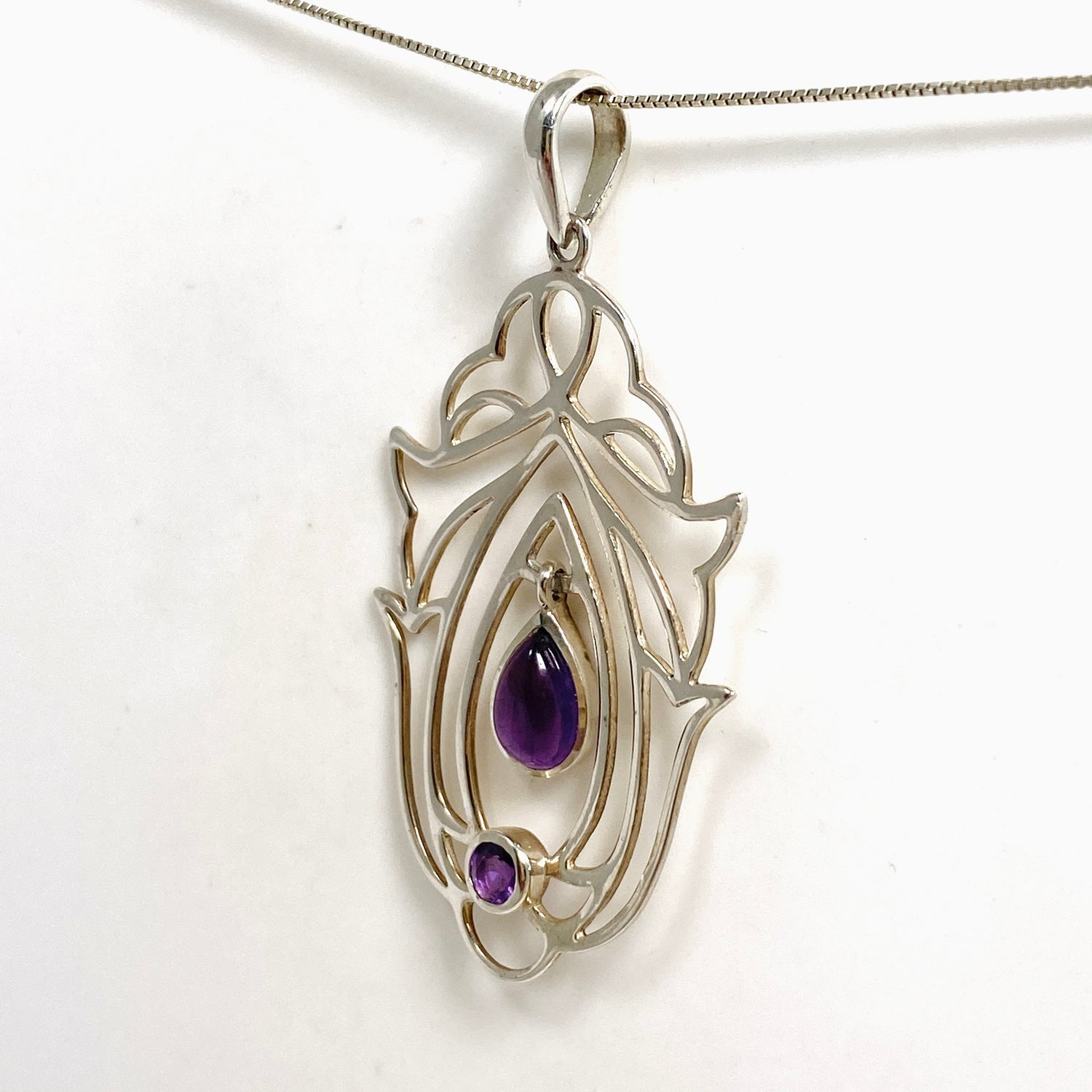 Amethyst Teardrop Cabochon Pendant in a Decorative Setting PPGJ1289