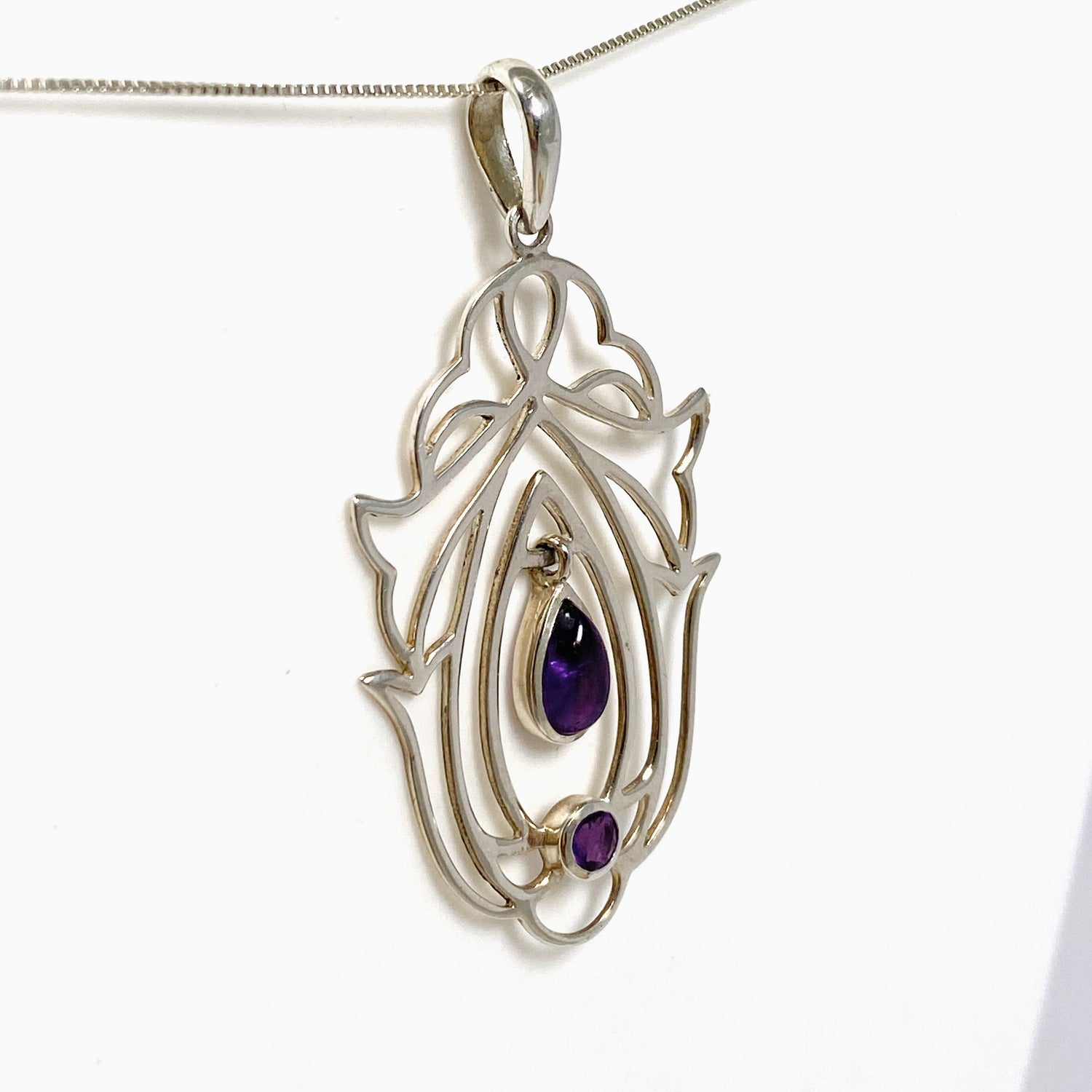 Amethyst Teardrop Cabochon Pendant in a Decorative Setting PPGJ1289