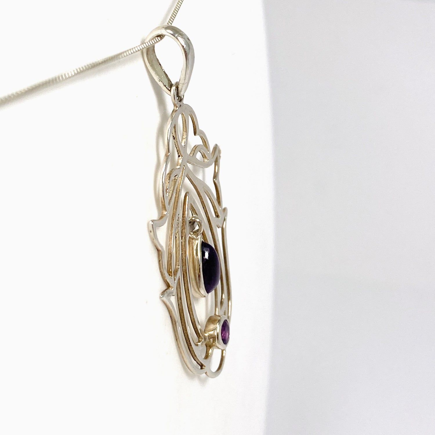 Amethyst Teardrop Cabochon Pendant in a Decorative Setting PPGJ1289