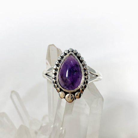 Amethyst Teardrop Gemstone Ring in a Decorative Setting R3941 - Nature's Magick