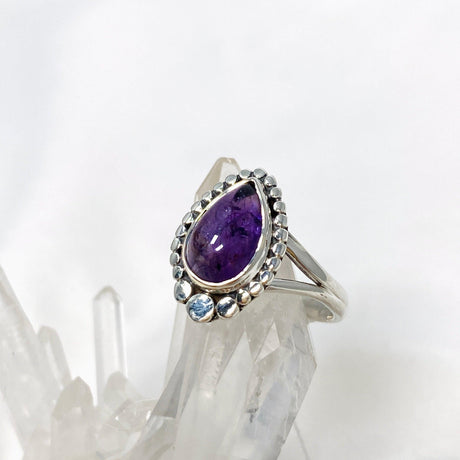 Amethyst Teardrop Gemstone Ring in a Decorative Setting R3941 - Nature's Magick