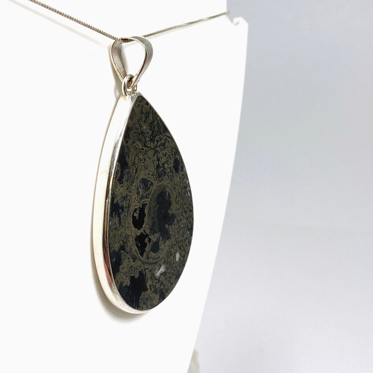 Ammonite Fossilised Shell with Pyrite Teardrop Cabochon Pendant PPGJ1323