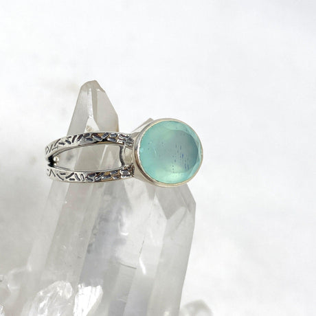 Aqua Chalcedony Faceted Oval Decorative Split Band Ring R3861 - Nature's Magick