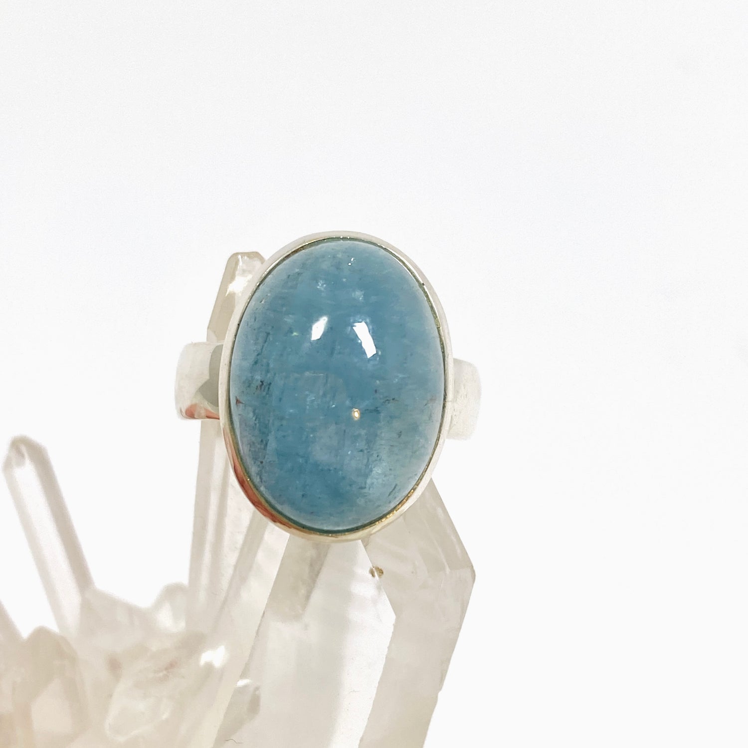 Aquamarine Oval Cabochon Ring Size 7.5 PRGJ947