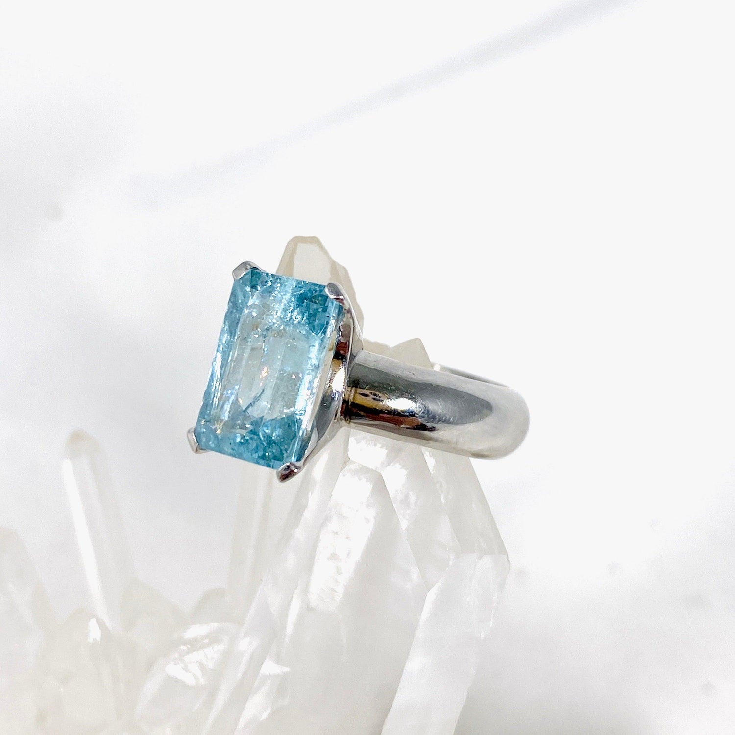 Aquamarine Rectangular Emerald Cut ring s.7 HRGJ-40 - Nature's Magick