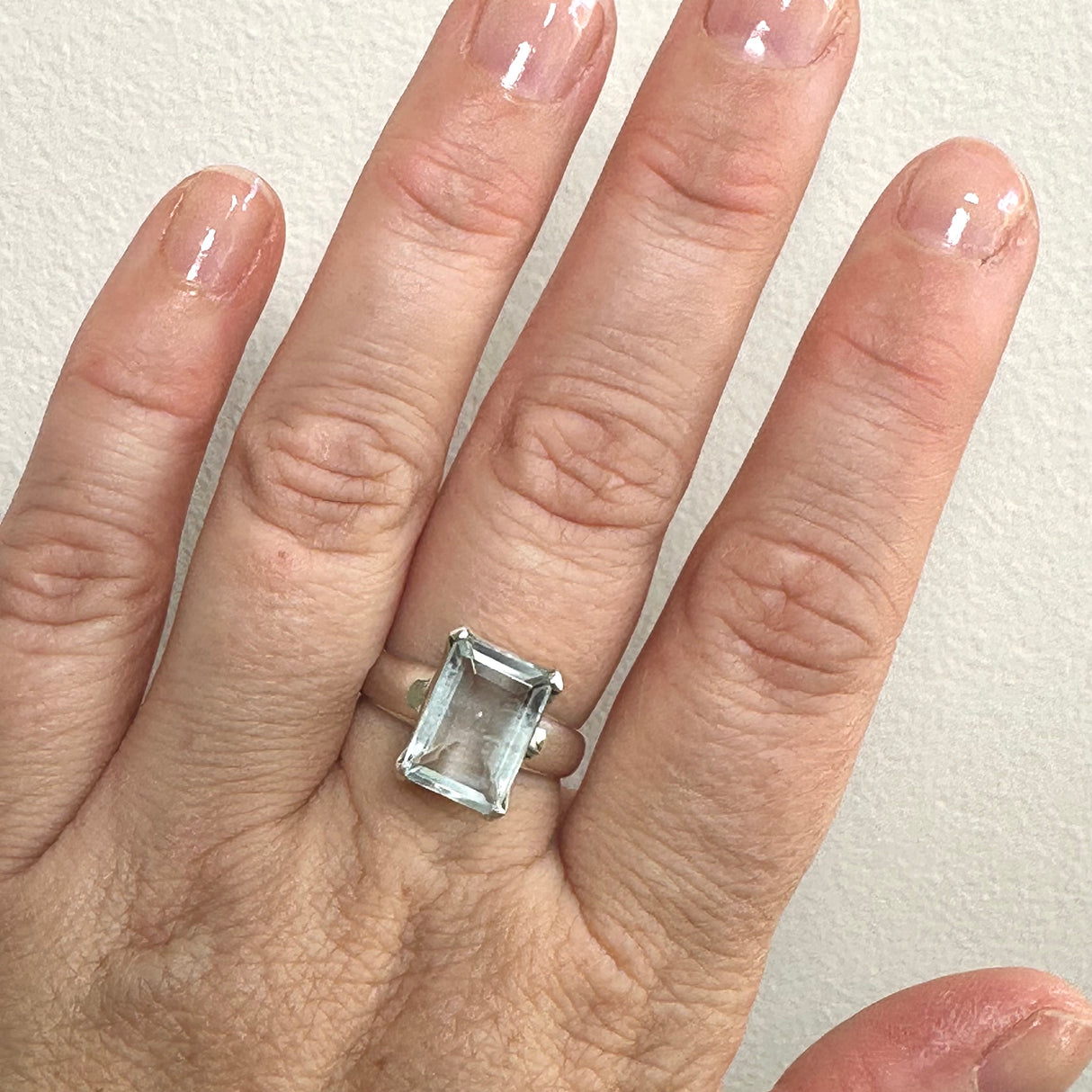 Aquamarine Rectangular Faceted Ring Size 7.5 PRGJ805