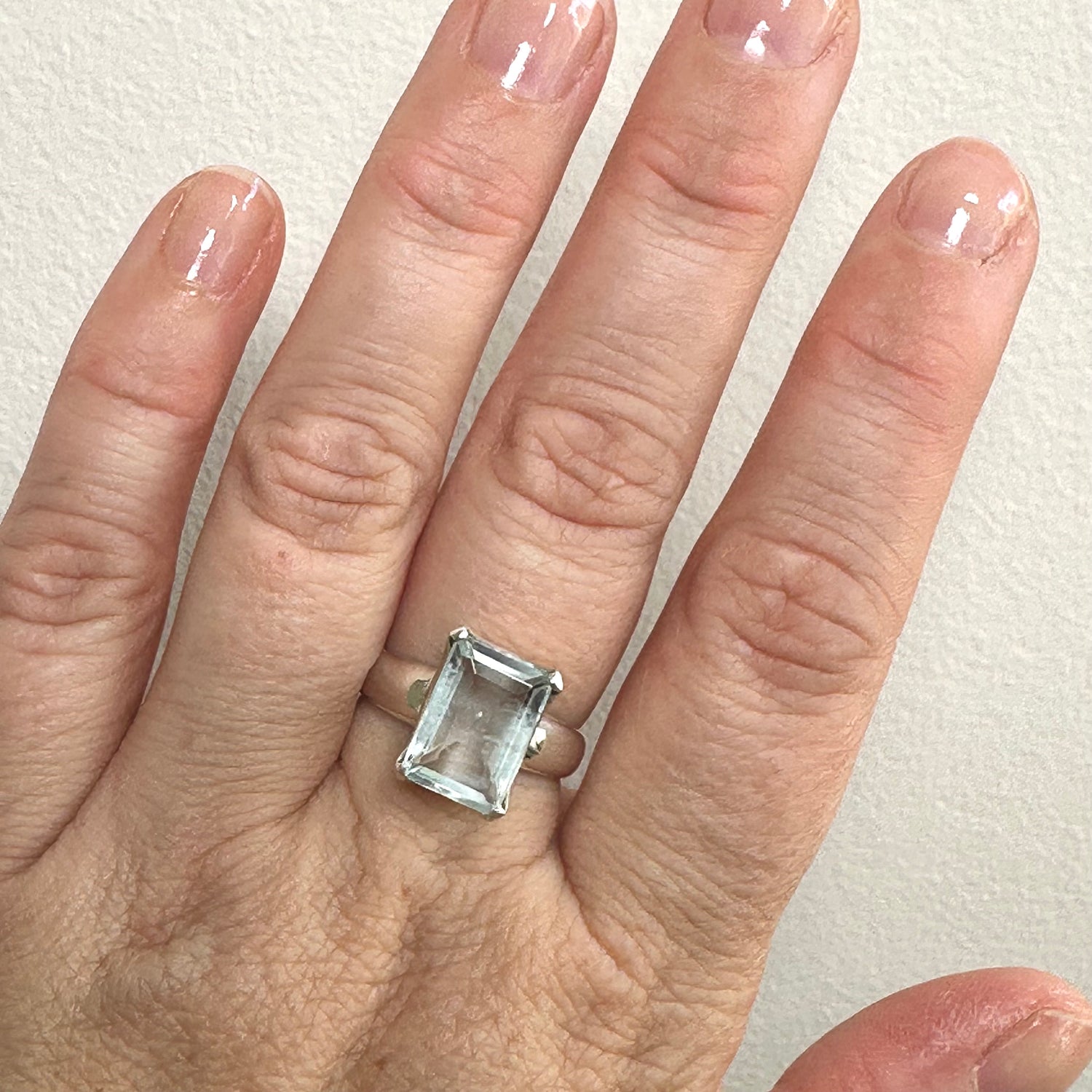 Aquamarine Rectangular Faceted Ring Size 7.5 PRGJ805